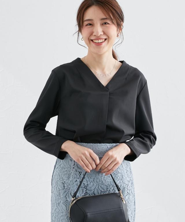 セットアップ 上下セット 半袖 2色 S-XLsize Vネック 24zm679 レディース とろみシリーズ Vネック ブラウス セットアップ 対応