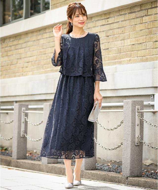 新品未使用 結婚式 ワンピース お呼ばれ 大きいサイズ 3l セミフォーマル ドレス パーティー レース切替 フレア ワンピース LL/3L 大きいサイズ