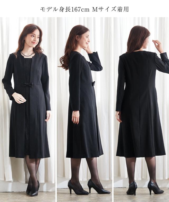 喪服 礼服 ワンピース 着脱簡単 前開き 洗える アンサンブル風 フロントレース S/M/L 10Lまで展開 ロング丈 フォーマル セレモニー 黒 ブラック 脱ぎやすい 着やすい レディース ニッセン nissen_12