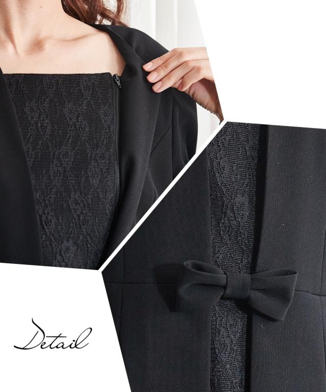 喪服 礼服 ワンピース 着脱簡単 前開き 洗える アンサンブル風 フロントレース S/M/L 10Lまで展開 ロング丈 フォーマル セレモニー 黒 ブラック 脱ぎやすい 着やすい レディース ニッセン nissen_15