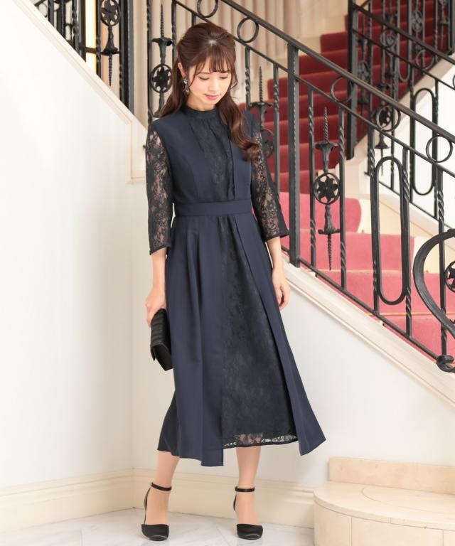 ドレス パーティー 大きいサイズ レディース スタンドカラー フロント