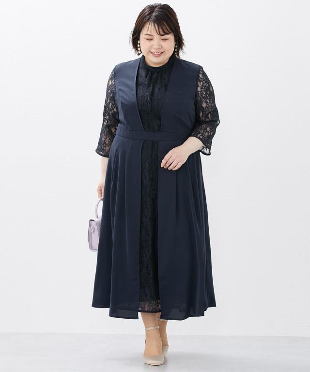 ドレス パーティー 大きいサイズ レディース スタンドカラー フロント