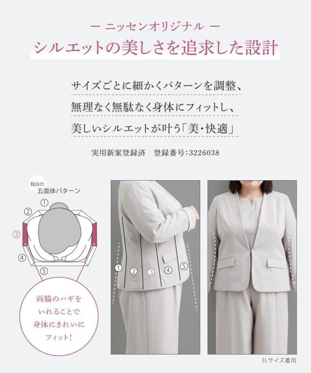 【新品タグ付き/大きいサイズ】PLST パンツスーツセットアップ ノーカラー ニッセン スーツ レディース パンツスーツ セットアップ
