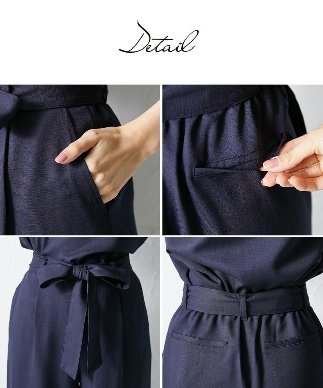 スーツ パンツ 大きいサイズ レディース ドビー素材 セットアップ 3点セット ノーカラー ジャケット フレア袖 ブラウス リボン付 ワイドパンツ グレージュ/ネイビー/黒 8L かっこいい 春 夏 秋 冬 オフィス フォーマル ニッセン nissen_9