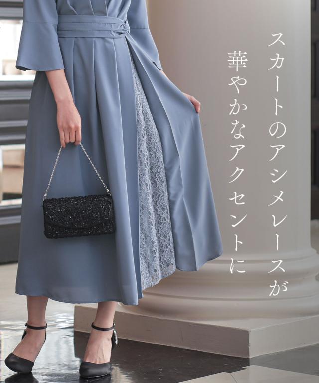 新品☆3Lブルーグレー系♪レース上品アシメデザインワンピース♪結婚式☆b419 ドレスプラス DRESS+ ワンピース レース 披露宴 結婚式