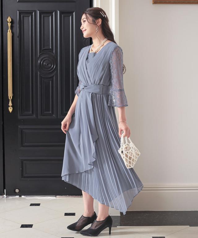 ドレス パーティー 大きいサイズ レディース 前開き アシメ プリーツ