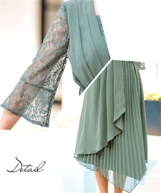 ドレス パーティー 大きいサイズ レディース 前開き アシメ プリーツ