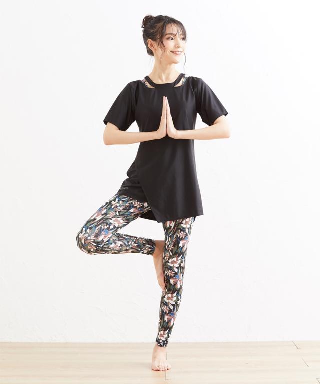 新品☆3L♪citta room♪水陸両用ヨガウエア3点♪フリル袖♪☆s838