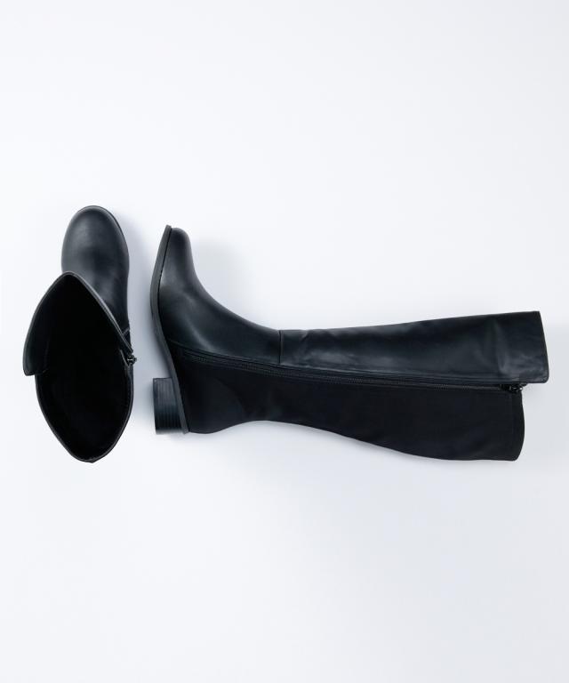 大きいサイズ レディース ゆったり幅 バック ストレッチ ロング ブーツ 低反発中敷 ワイズ4E 23.0〜23.5/24.0〜24.5/25.0〜25.5/26.0〜26.5cm ニッセン nissen