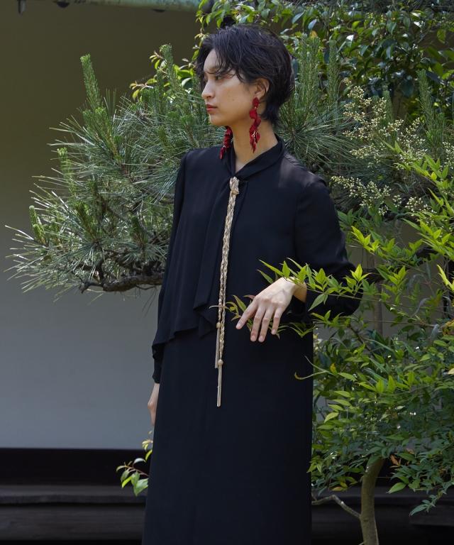 喪服 礼服 ワンピース 洗える 防しわ スタンドカラー フロントドレープ