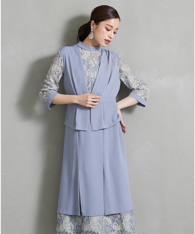 ドレス ワンピース Switching Lace Onepiece Dress ネイビー系