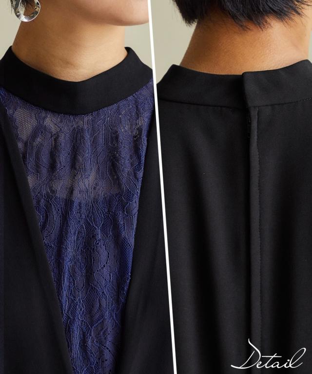 ドレス ワンピース Switching Lace Onepiece Dress ネイビー系