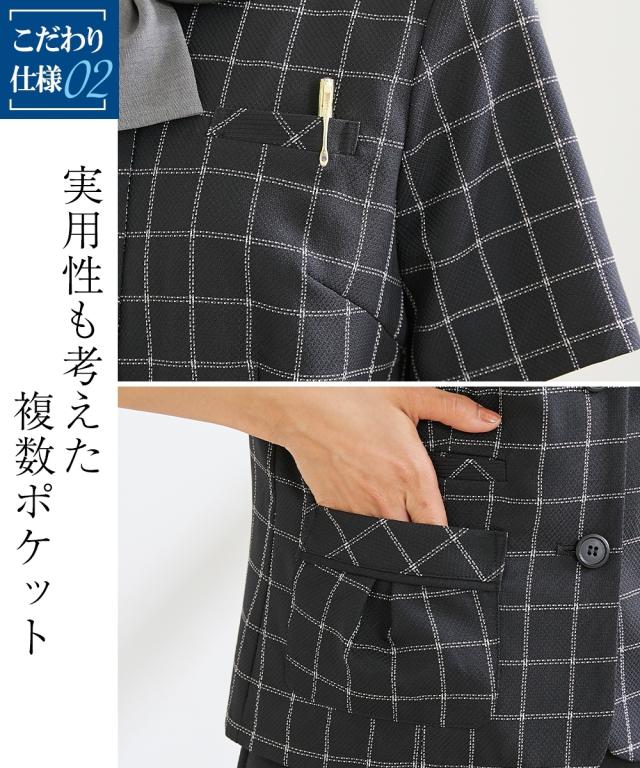 オフィス チェック  半袖 五分丈 シャツ キュート リボン付 事務服 ブラウス シャツ 大きいサイズ レディース 取り外し