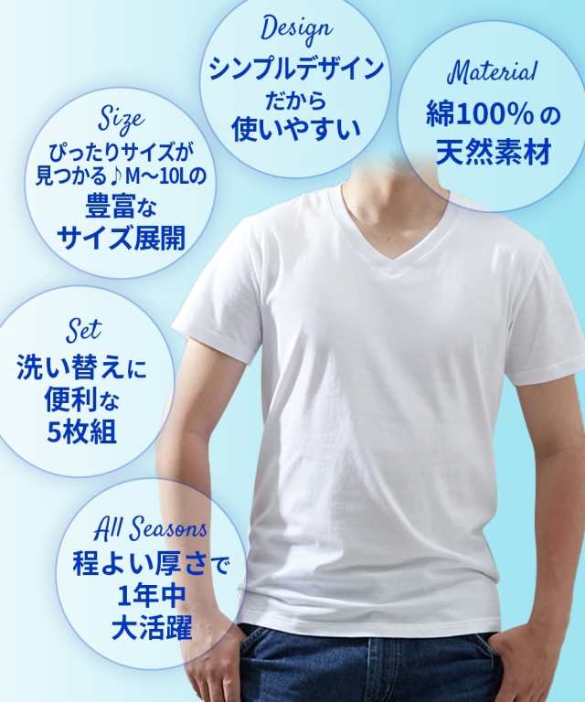 2枚組 Tシャツ Vネック レギュラーフィット 半袖 メンズ 無地 XS