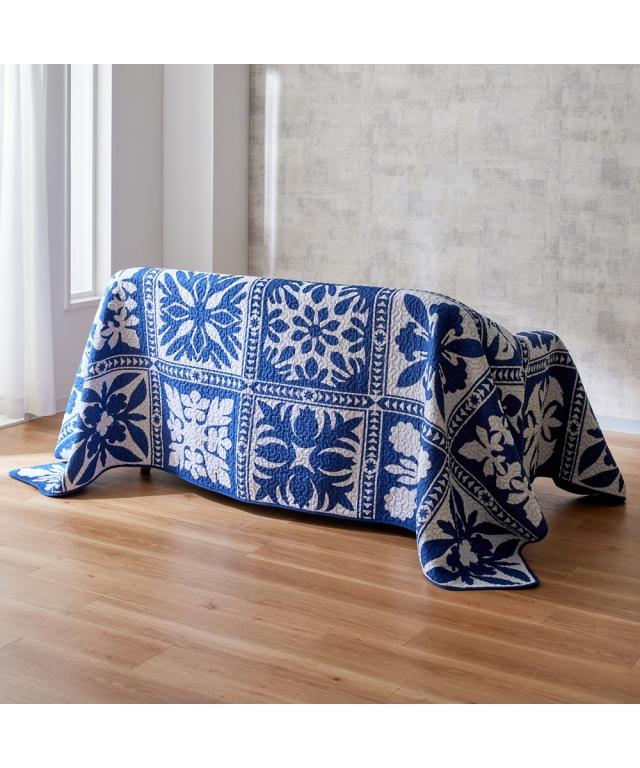 マルチカバー 洗える 綿100％ ハワイアン デザイン リバーシブル グリーン/ブルー 約200×250cm ニッセン nissen_10