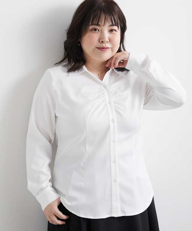事務服 ブラウス 大きいサイズ レディース 会社制服 胸ギャザー