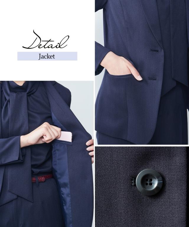 スーツ パンツ レディース ドビー素材 セットアップ 3点セット テーラード ジャケット 衿ぐりリボン付 ブラウス ストレート グレージュ/ネイビー/黒 4L/5L/6L ビジネス ニッセン nissen_8