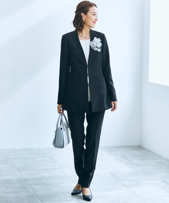 フォーマル 2点セット トールサイズ レディース 入学式 卒業式 ロング丈 ジャケット ＋ パンツ 黒 LL/3L ニッセン nissen agesugi_sfaの通販は