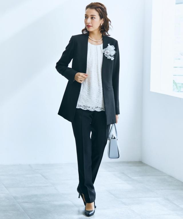 フォーマル 2点セット トールサイズ レディース 入学式 卒業式 ロング丈 ジャケット ＋ パンツ 黒 LL/3L ニッセン nissen agesugi_sfaの通販は