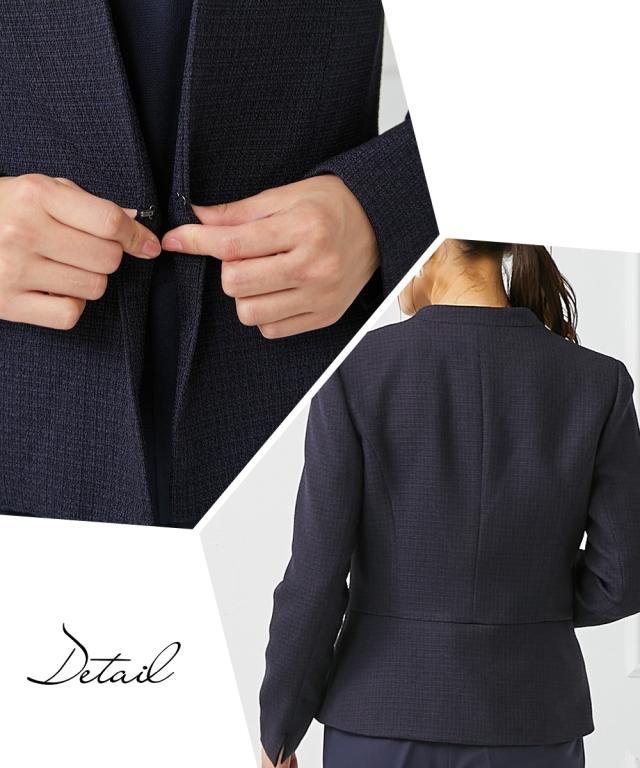 フォーマル 3点セット 大きいサイズ レディース 入学式 卒業式 ツイード調 ノーカラー ジャケット ＋ タップ ペプラム ブラウス ＋ テーパード パンツ オフベージュ系＋黒＋黒/ネイビー系＋ネイビー＋ネイビー 4L/5L/6L ニッセン nissen agesugi_sfaの通販は