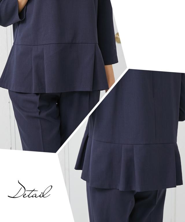 フォーマル 3点セット 大きいサイズ レディース 入学式 卒業式 ツイード調 ノーカラー ジャケット ＋ タップ ペプラム ブラウス ＋ テーパード パンツ オフベージュ系＋黒＋黒/ネイビー系＋ネイビー＋ネイビー 4L/5L/6L ニッセン nissen agesugi_sfaの通販は