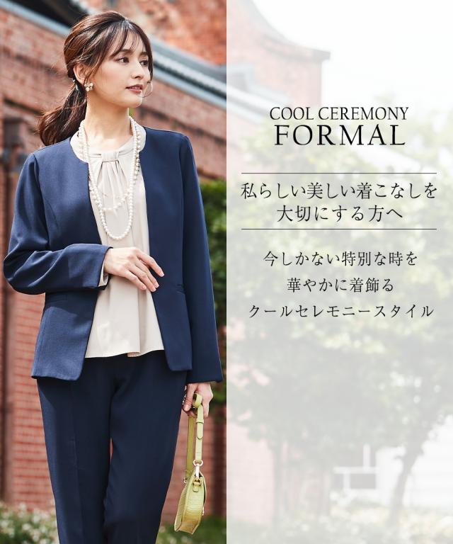 フォーマル 3点セット 大きいサイズ レディース 入学式 卒業式 タック ボウタイ風 デザイン ブラウス + ノーカラー ジャケット + テーパード パンツ ネイビー＋グレージュ＋ネイビー/黒＋オフ＋黒 4L/5L/6L ニッセン nissen agesugi_sfaの通販は