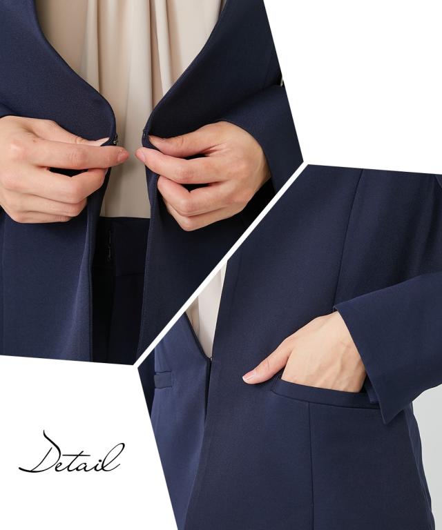 フォーマル 3点セット 大きいサイズ レディース 入学式 卒業式 タック ボウタイ風 デザイン ブラウス + ノーカラー ジャケット + テーパード パンツ ネイビー＋グレージュ＋ネイビー/黒＋オフ＋黒 4L/5L/6L ニッセン nissen agesugi_sfaの通販は