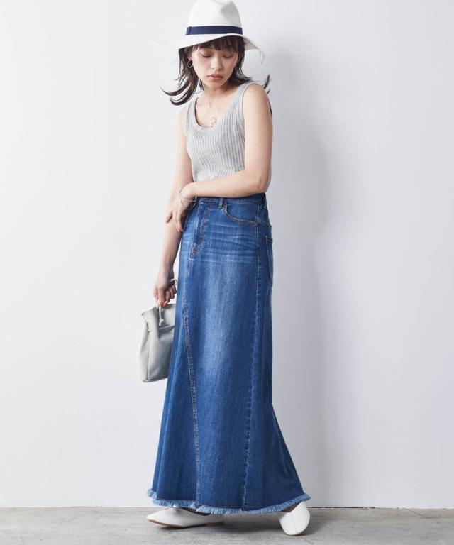 スカート ロング丈 マキシ丈 大きいサイズ レディース リメイク風 デニム シックスタイル ブルーデニム/ホワイトデニム 6L/8L/10L ニッセン nissen_1