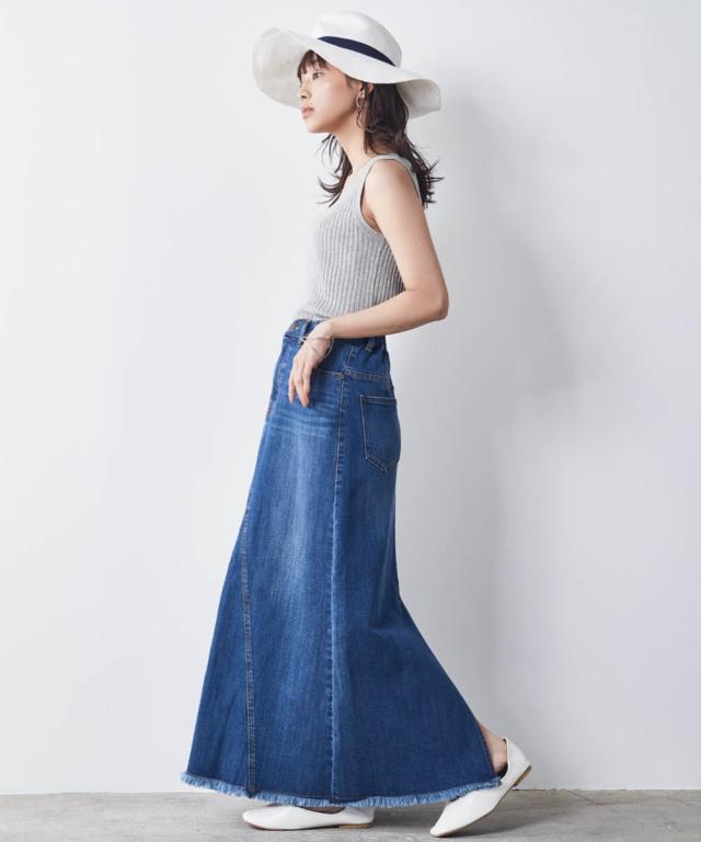 スカート ロング丈 マキシ丈 大きいサイズ レディース リメイク風 デニム シックスタイル ブルーデニム/ホワイトデニム 6L/8L/10L ニッセン nissen_2