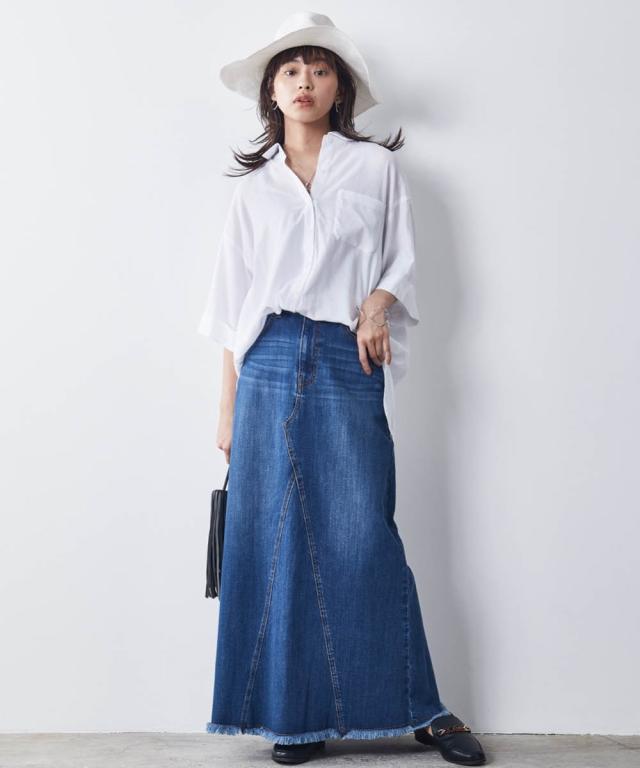 スカート ロング丈 マキシ丈 大きいサイズ レディース リメイク風 デニム シックスタイル ブルーデニム/ホワイトデニム 6L/8L/10L ニッセン nissen_3