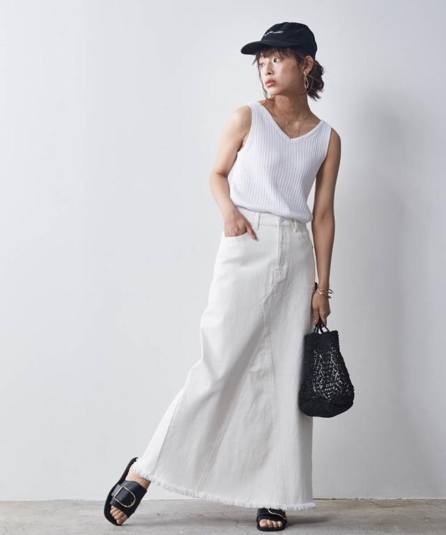 スカート ロング丈 マキシ丈 大きいサイズ レディース リメイク風 デニム シックスタイル ブルーデニム/ホワイトデニム 6L/8L/10L ニッセン nissen_4