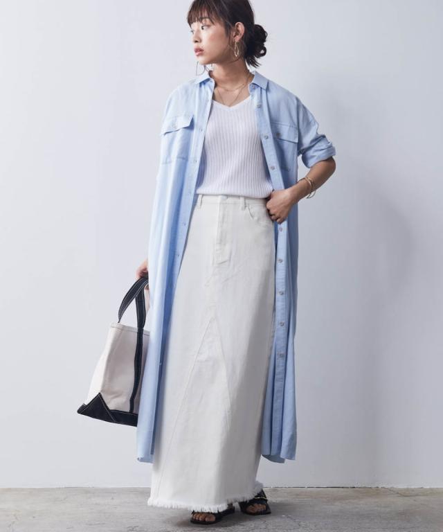 スカート ロング丈 マキシ丈 大きいサイズ レディース リメイク風 デニム シックスタイル ブルーデニム/ホワイトデニム 6L/8L/10L ニッセン nissen_6