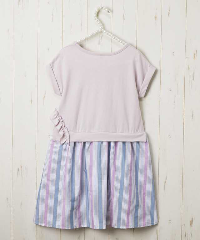 最高級のスーパー ワンピース キッズ 女の子 ウエストフリル 花柄 ドッキング 子供服 ジュニア服 オフホワイト ネイビー 身長140 150  160cm ニッセン nissen