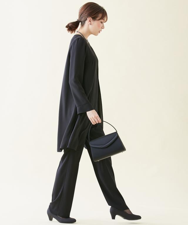 喪服 礼服 スーツ トールサイズ レディース 洗える ロング 重ね着風 ブラウス ＋ パンツ 接触冷感 防しわ 夏 黒 M/L ニッセン nissen_6