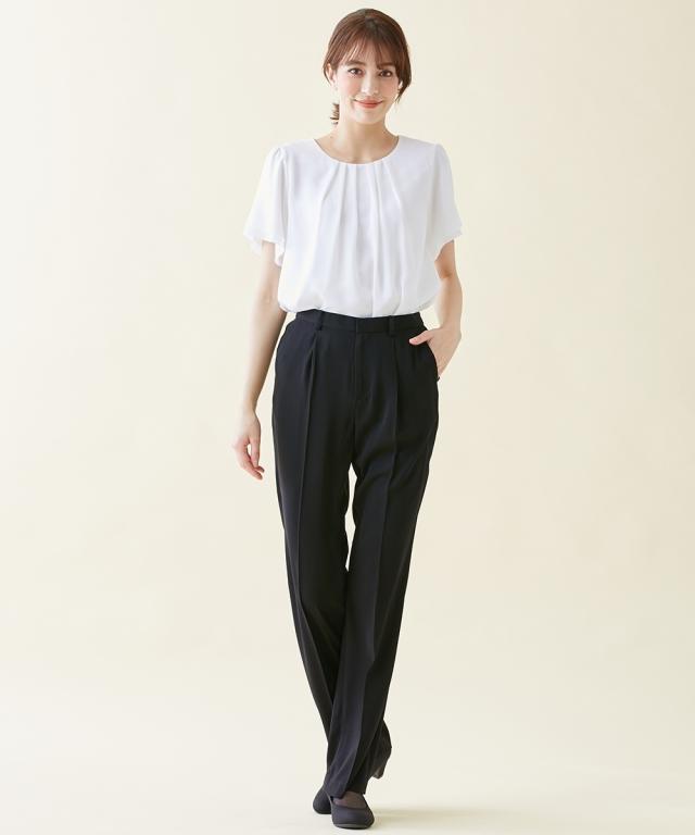 喪服 礼服 スーツ トールサイズ レディース 洗える ロング 重ね着風 ブラウス ＋ パンツ 接触冷感 防しわ 夏 黒 M/L ニッセン nissen_11
