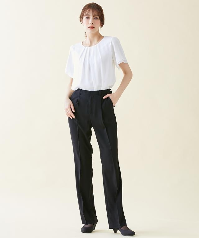 喪服 礼服 スーツ トールサイズ レディース 洗える ロング 重ね着風 ブラウス ＋ パンツ 接触冷感 防しわ 夏 黒 M/L ニッセン nissen_12