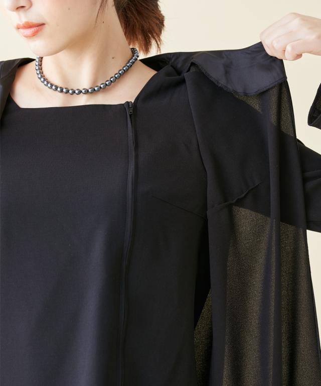 喪服 礼服 スーツ トールサイズ レディース 洗える ロング 重ね着風 ブラウス ＋ パンツ 接触冷感 防しわ 夏 黒 M/L ニッセン nissen_18
