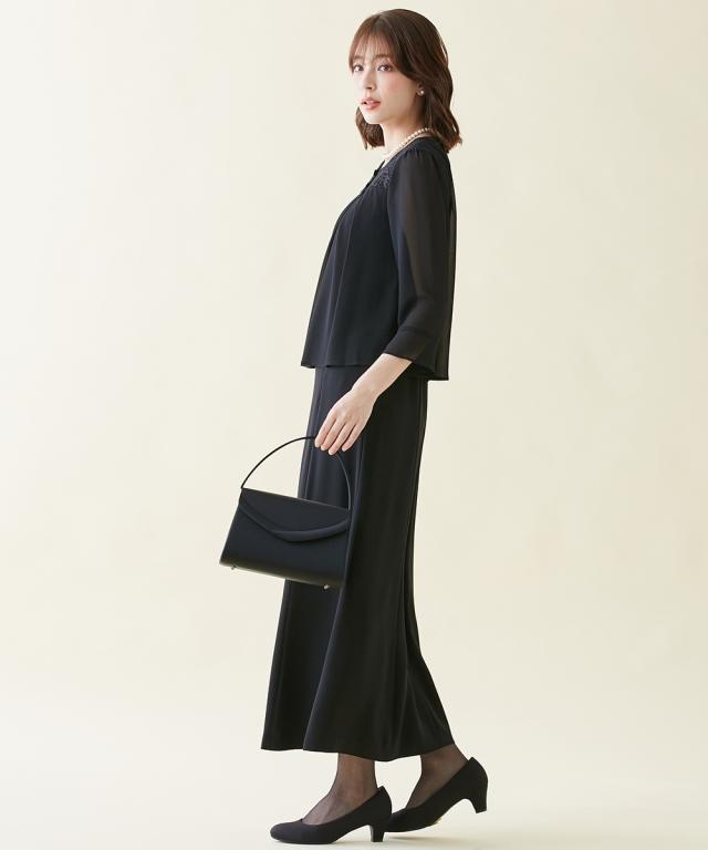 ワンピース トールサイズ レディース 喪服 礼服 洗える レース使い 重ね着風 前開き 7分袖 マキシ 接触冷感 防しわ 夏 M/L ニッセン nissen_4