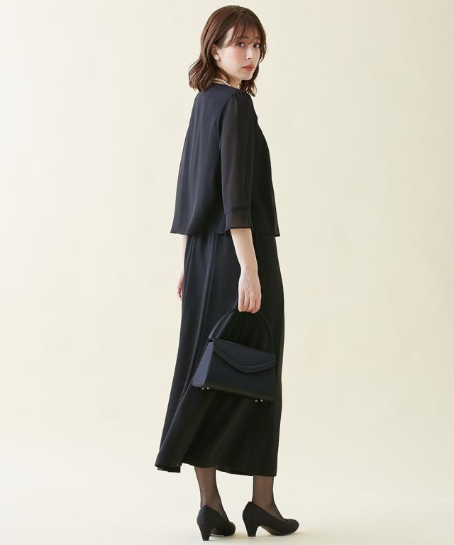ワンピース トールサイズ レディース 喪服 礼服 洗える レース使い 重ね着風 前開き 7分袖 マキシ 接触冷感 防しわ 夏 M/L ニッセン nissen_5