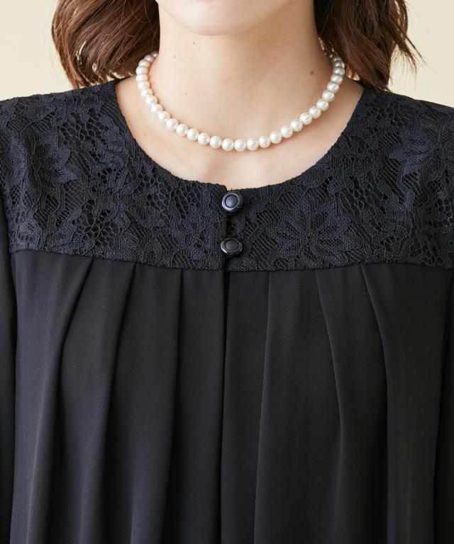 ワンピース トールサイズ レディース 喪服 礼服 洗える レース使い 重ね着風 前開き 7分袖 マキシ 接触冷感 防しわ 夏 M/L ニッセン nissen_6