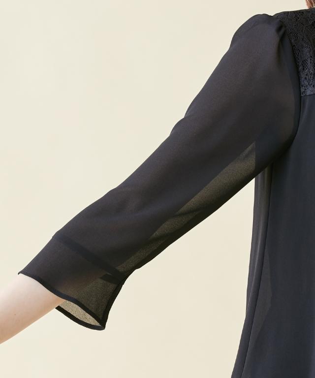 ワンピース トールサイズ レディース 喪服 礼服 洗える レース使い 重ね着風 前開き 7分袖 マキシ 接触冷感 防しわ 夏 M/L ニッセン nissen_8