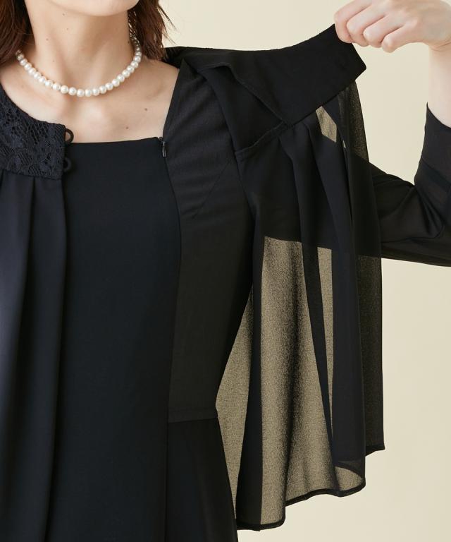 ワンピース トールサイズ レディース 喪服 礼服 洗える レース使い 重ね着風 前開き 7分袖 マキシ 接触冷感 防しわ 夏 M/L ニッセン nissen_10