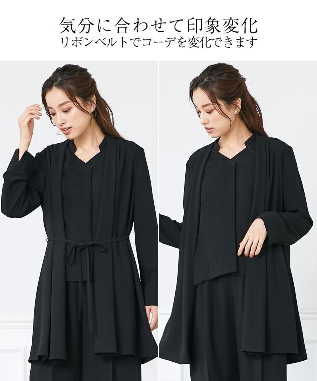 喪服 ワンピース 大きいサイズ レディース 礼服 洗える防しわ フォーマル トッパー ジャケット 共布 ベルト付 き 有 黒 8L ニッセン nissen_4