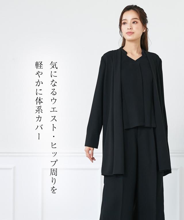 喪服 ワンピース 大きいサイズ レディース 礼服 洗える防しわ フォーマル トッパー ジャケット 共布 ベルト付 き 有 黒 8L ニッセン nissen_6