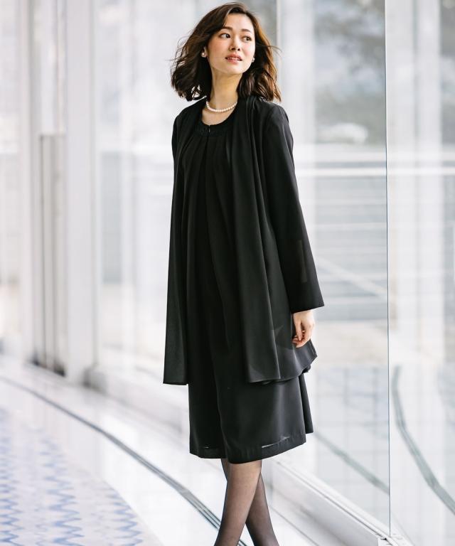 喪服 ワンピース 大きいサイズ レディース 礼服 洗える防しわ フォーマル トッパー ジャケット 共布 ベルト付 き 有 黒 8L ニッセン nissen_17