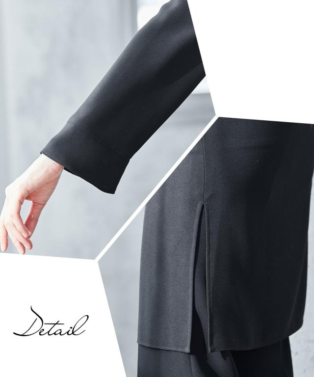 喪服 スーツ パンツ レディース 礼服 洗える防しわ ロング 羽織重ね着風 前開き ブラウス ストレッチ 有 黒 S/M/L ニッセン nissen_12