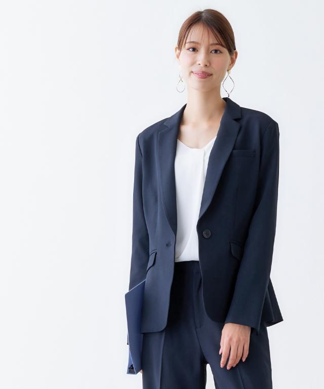 スーツ パンツ レディース セットアップ対応 ゆったりバスト テーラード ジャケット 上下別売 すごく伸びる多機能変り織リスピィシリーズ ネイビー/黒 S/M/L ニッセン nissen_13