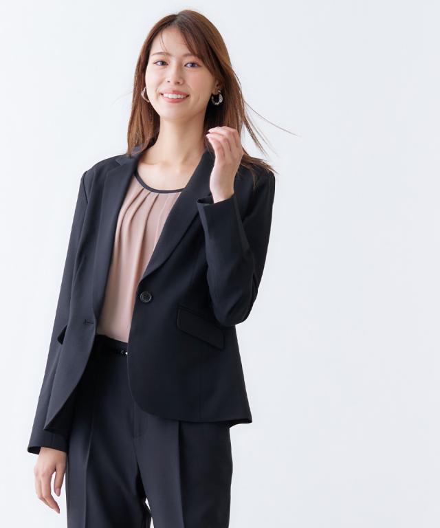 スーツ パンツ レディース セットアップ対応 ゆったりバスト テーラード ジャケット 上下別売 すごく伸びる多機能変り織リスピィシリーズ ネイビー/黒 S/M/L ニッセン nissen_15