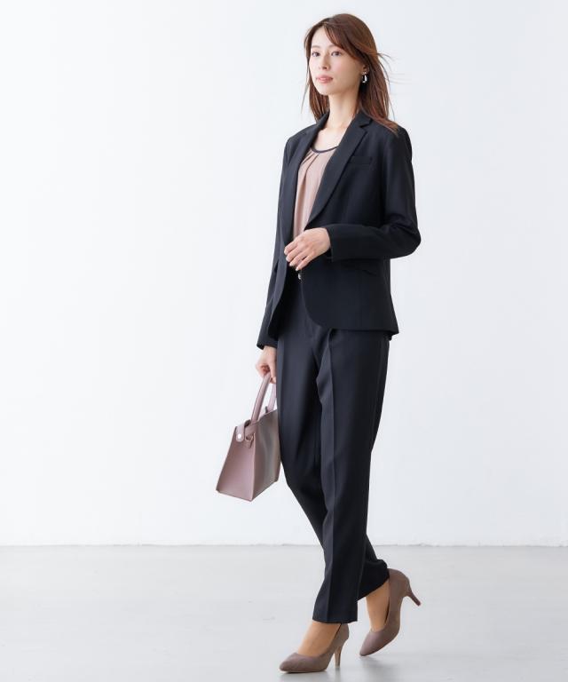 スーツ パンツ レディース セットアップ対応 ゆったりバスト テーラード ジャケット 上下別売 すごく伸びる多機能変り織リスピィシリーズ ネイビー/黒 S/M/L ニッセン nissen_16