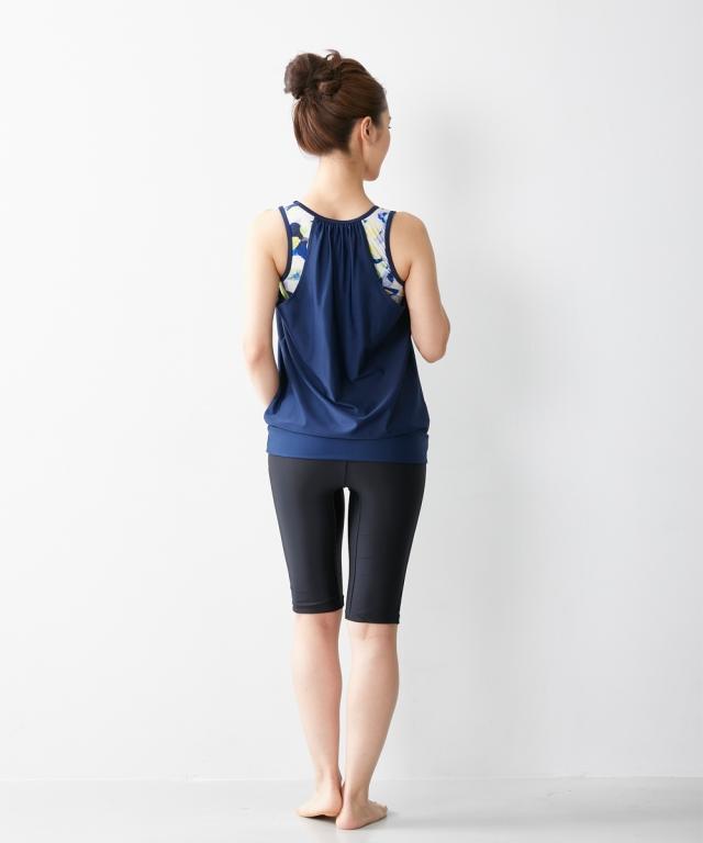 水着 レディース ブラ一体型 タンクトップ 2点セット ネイビー/ブラック 4L/5L/6L/8L/10L ニッセン nissen agesugi_sfaの通販は